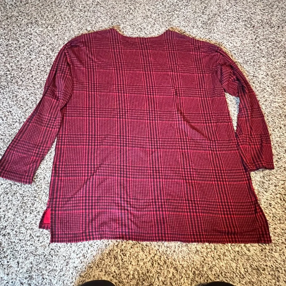 J. Jill Simply Supima Crew‎ Neck Tunic Red Black Glen Plaid Cotton Top Womens M